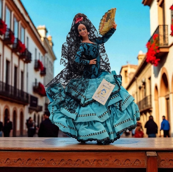 Vintage 1950s Marin Chiclana Flamenco Dancer Doll W/Original Tag Blue Dress - Picture 1 of 8